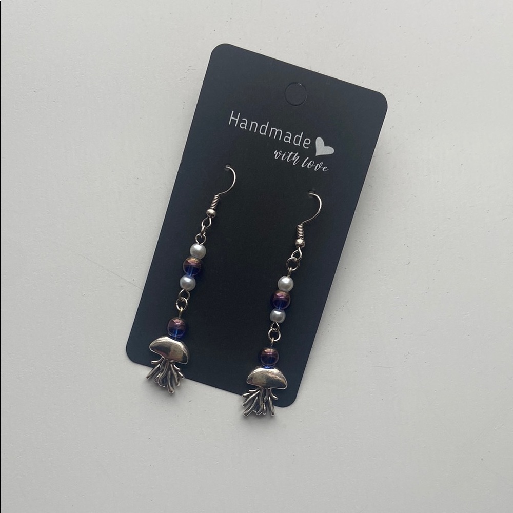 Handmade Silver and Blue Jellyfish Earrings